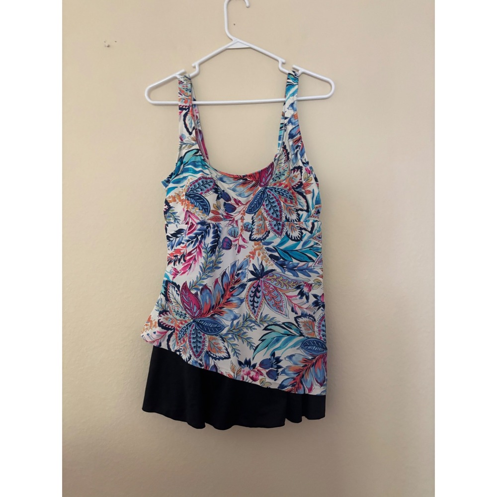 Lyra Floral Tropical Paisley Asymmetrical Tiered Tankini Swim Suit 14 A1120